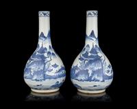 A Pair of Chinese Blue and White Porcelain Bottle Vases