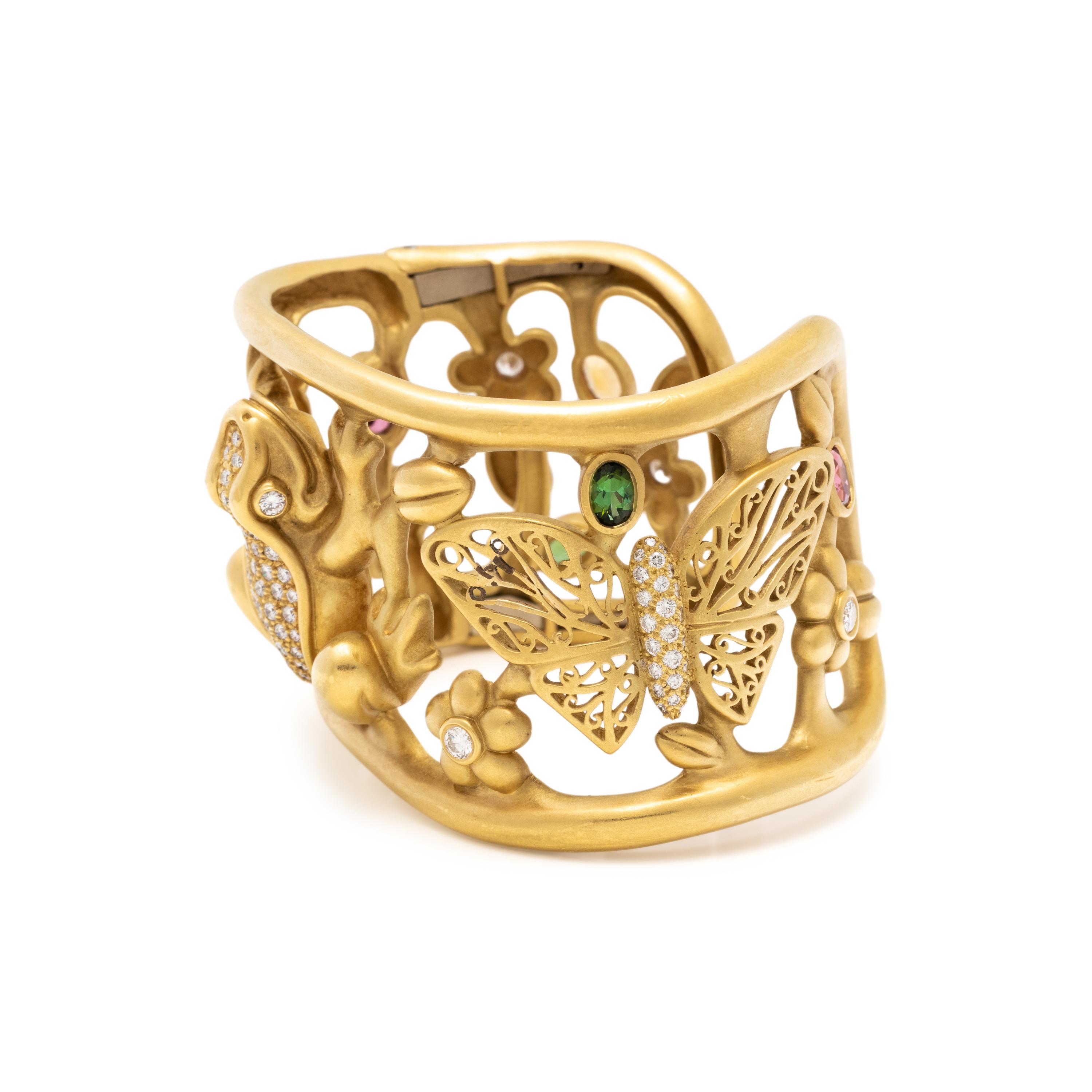 KIESELSTEIN-CORD, YELLOW GOLD, DIAMOND AND MULTIGEM CUFF BRACELET