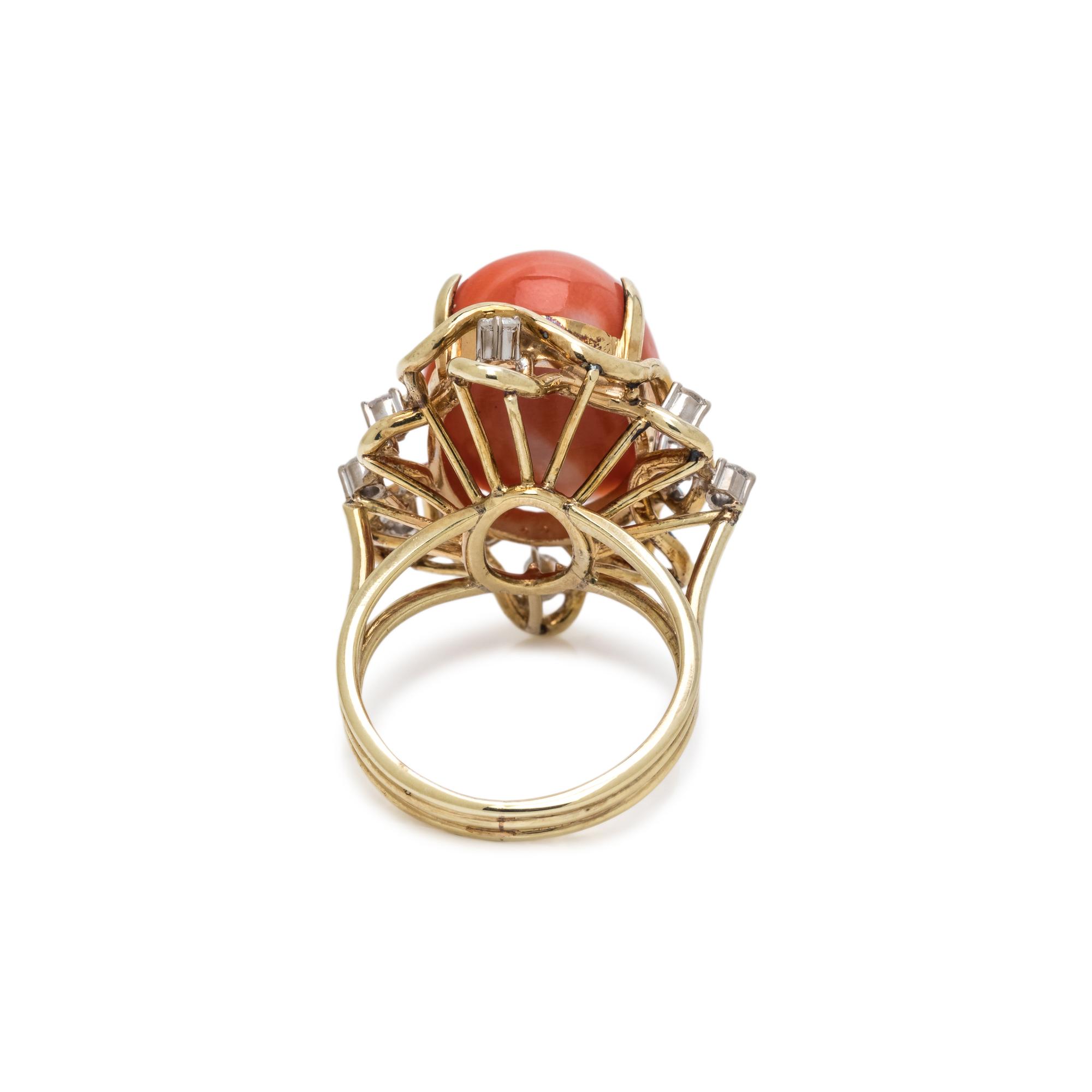 CORAL AND DIAMOND RING