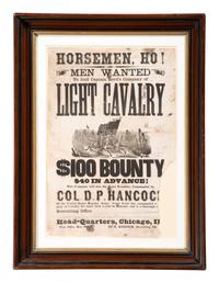 [CIVIL WAR]. Horsemen, Ho! Men Wanted To Join Captain Lord's Company of Light Cavalry $100 Bounty . Chicago, IL: Np., n.d.