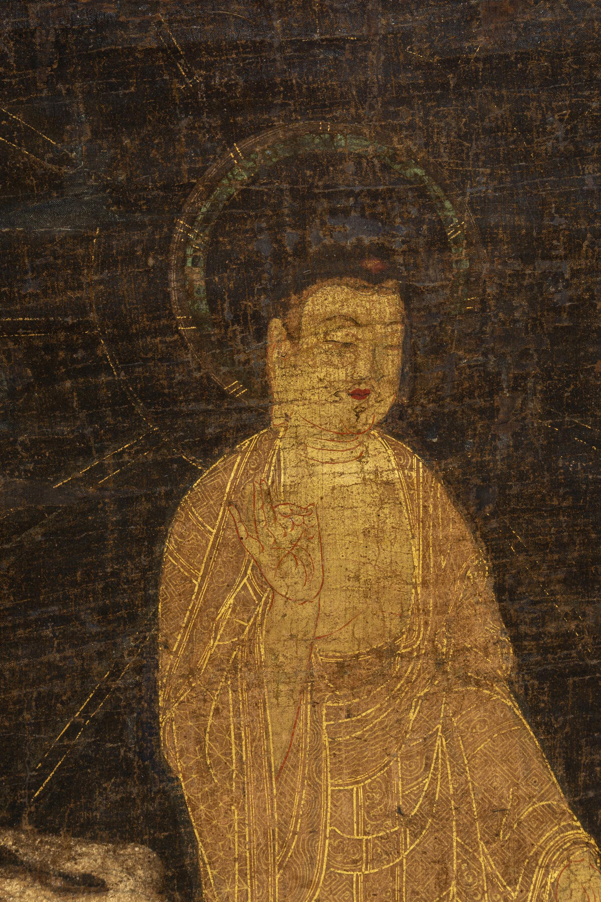 A Japanese Hanging Scroll Depicting Amida Raigo: Welcoming Descent of the Buddha Amida, Muromachi Period 日本室町时代 佛陀臨世圖