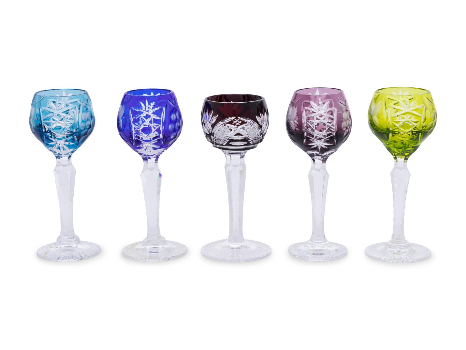 Five Bohemian Cut-to-Clear Glass Cordials