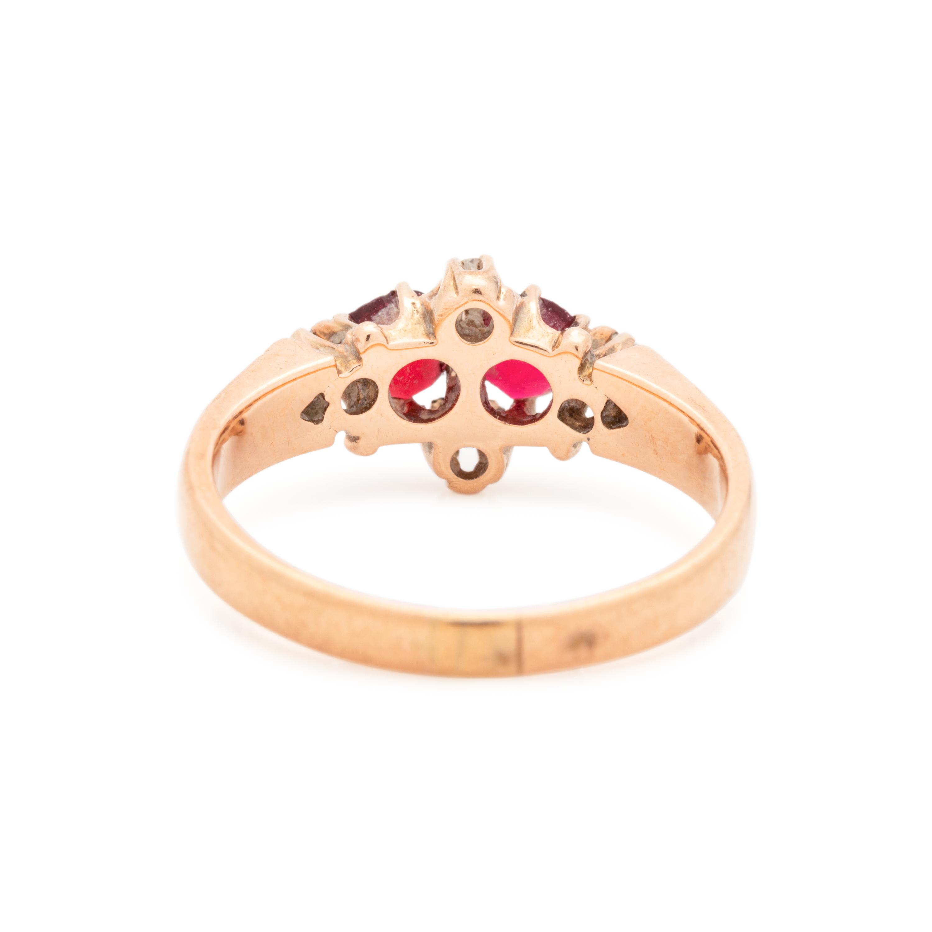 ANTIQUE, GARNET DOUBLET AND DIAMOND RING