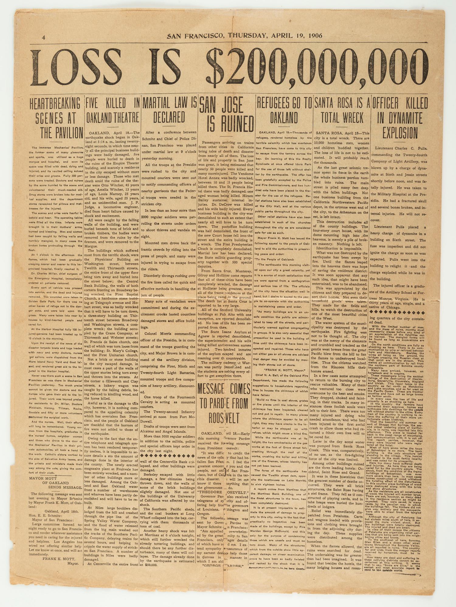 [SAN FRANCISCO EARTHQUAKE]. The Call-Chronicle-Examiner . 19 April 1906.