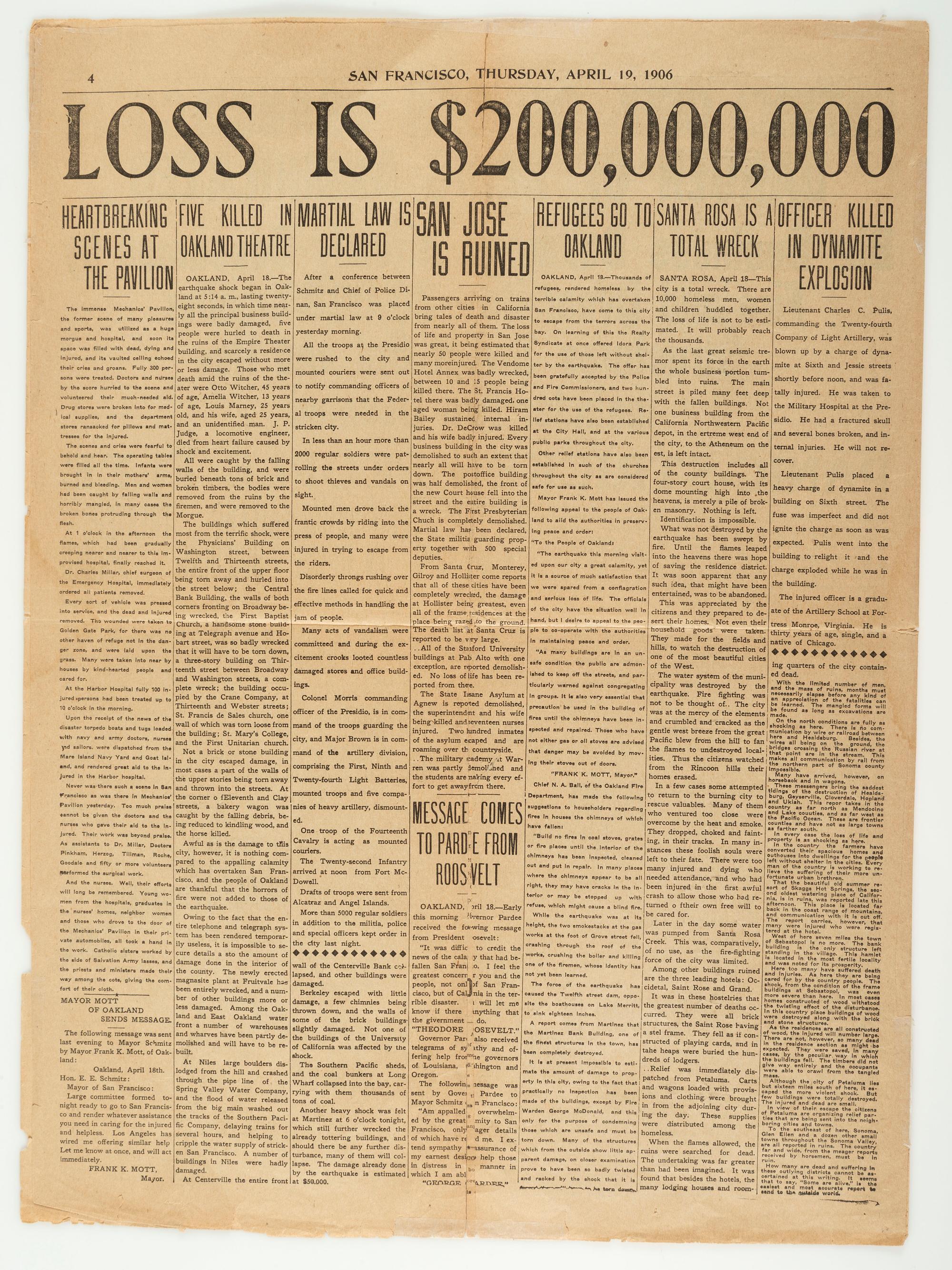[SAN FRANCISCO EARTHQUAKE]. The Call-Chronicle-Examiner . 19 April 1906.