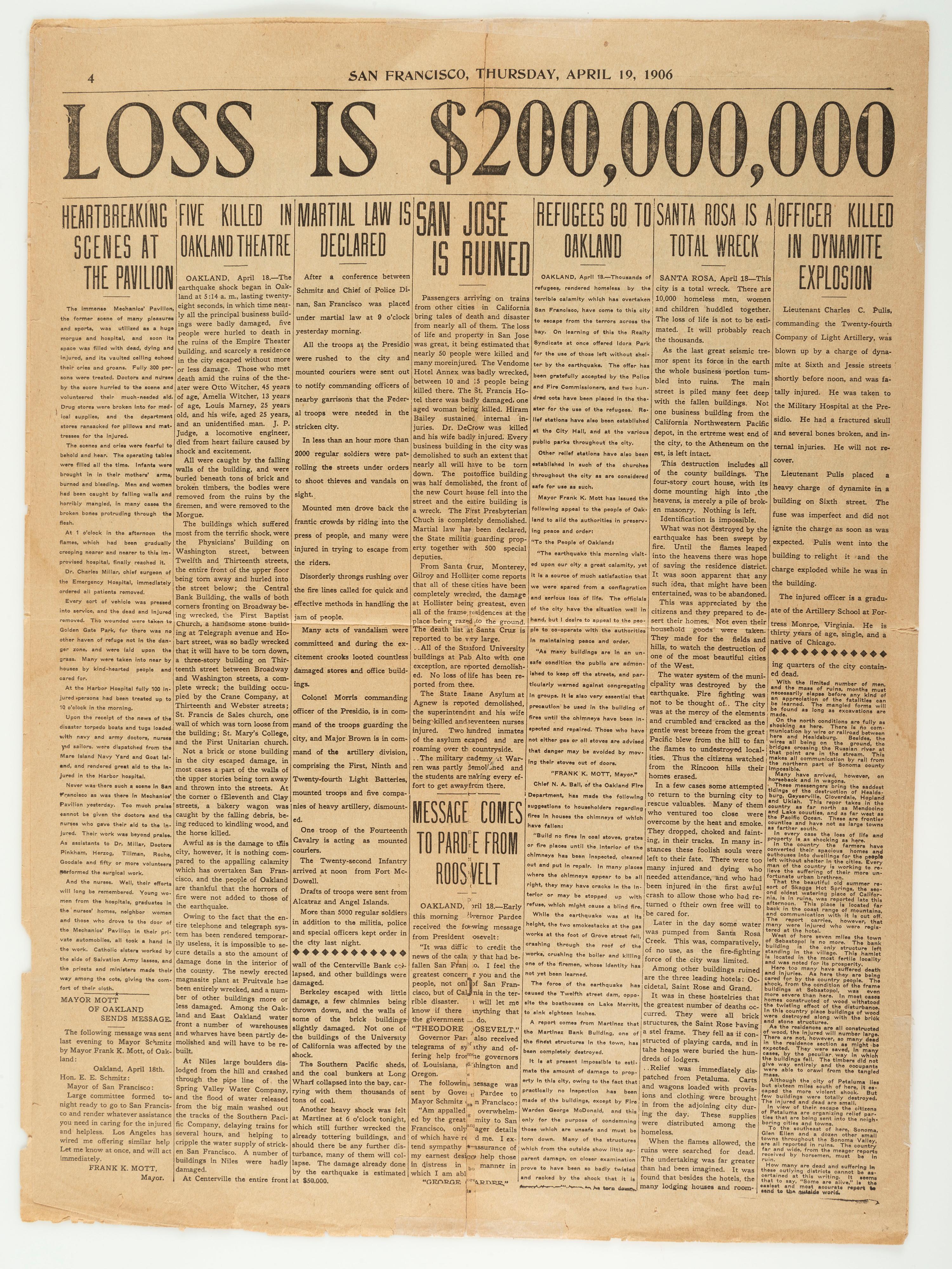 [SAN FRANCISCO EARTHQUAKE]. The Call-Chronicle-Examiner . 19 April 1906.