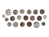 [BLACK PANTHER PARTY]. A group of 20 pinback buttons related to the Black Panther Party, Huey Newton, Angela Davis, anti-Vietnam sentiments, and other movements.