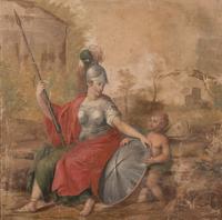 A Continental Painted Canvas Scenic Panel