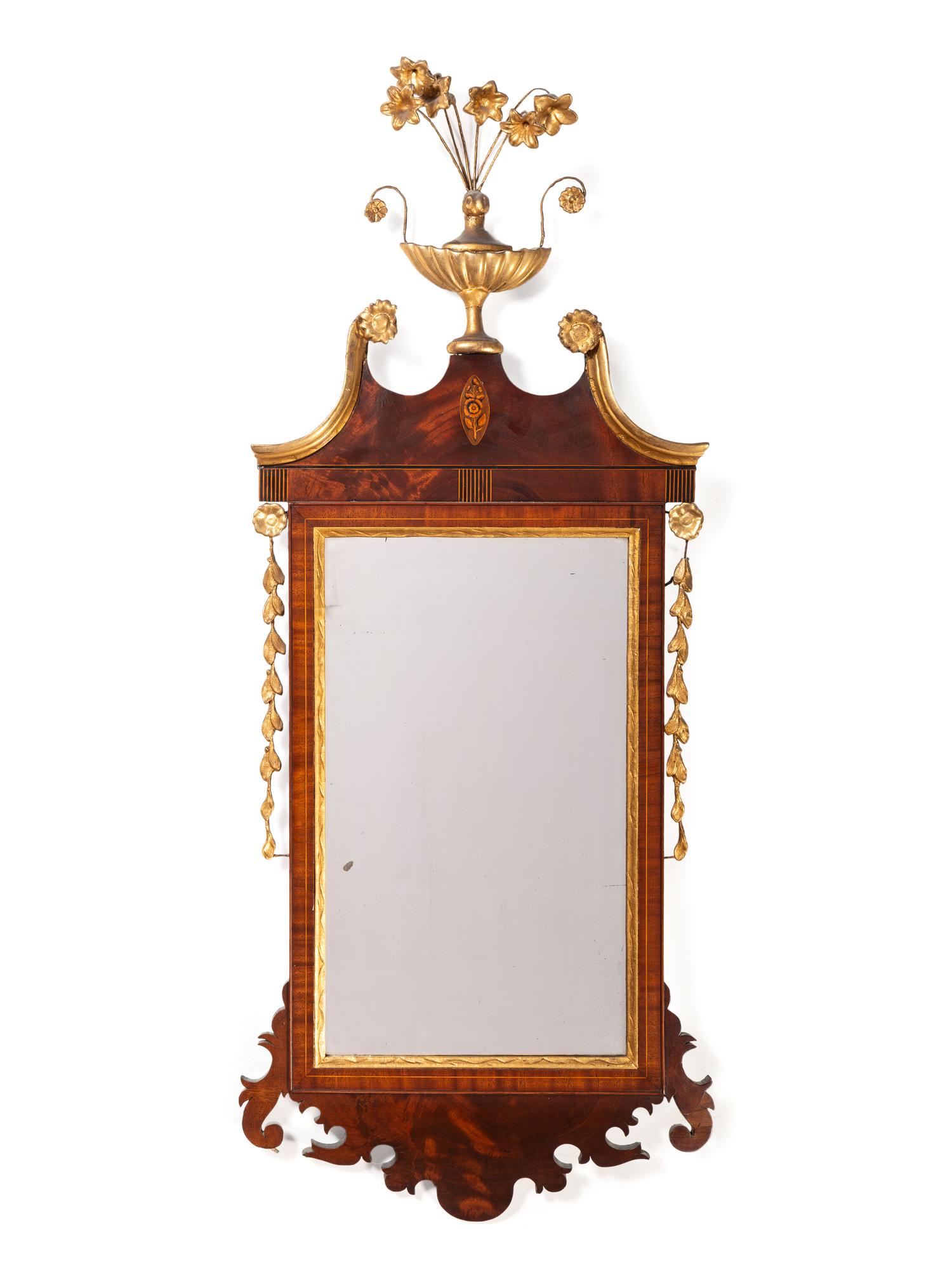 A George III Adam-Style Parcel Gilt and Figured Mahogany Mirror