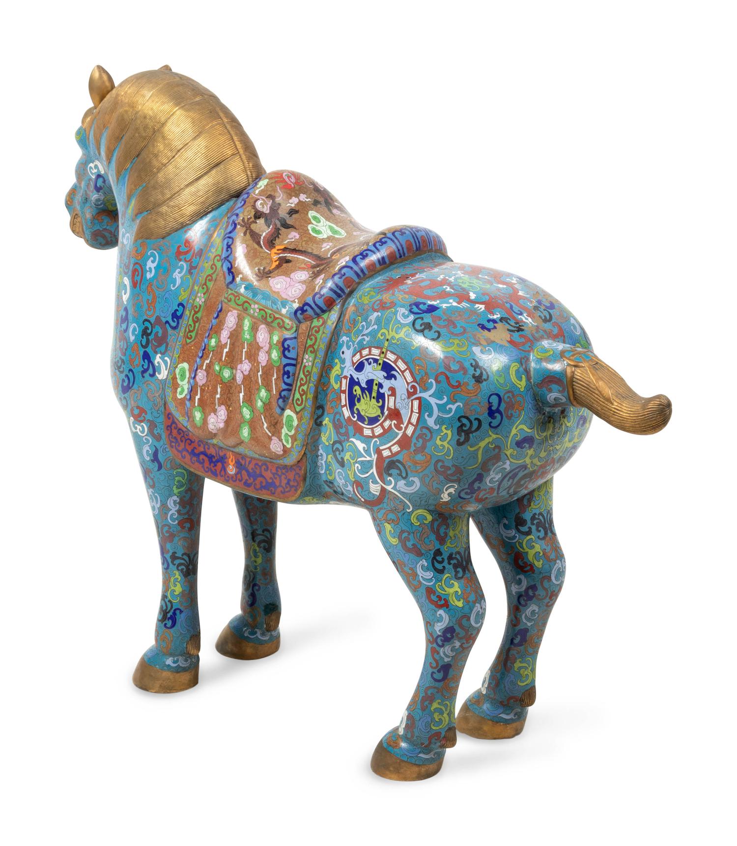 A Large Chinese Cloisonné Enamel Figure of a Horse