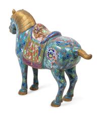 A Large Chinese Cloisonné Enamel Figure of a Horse