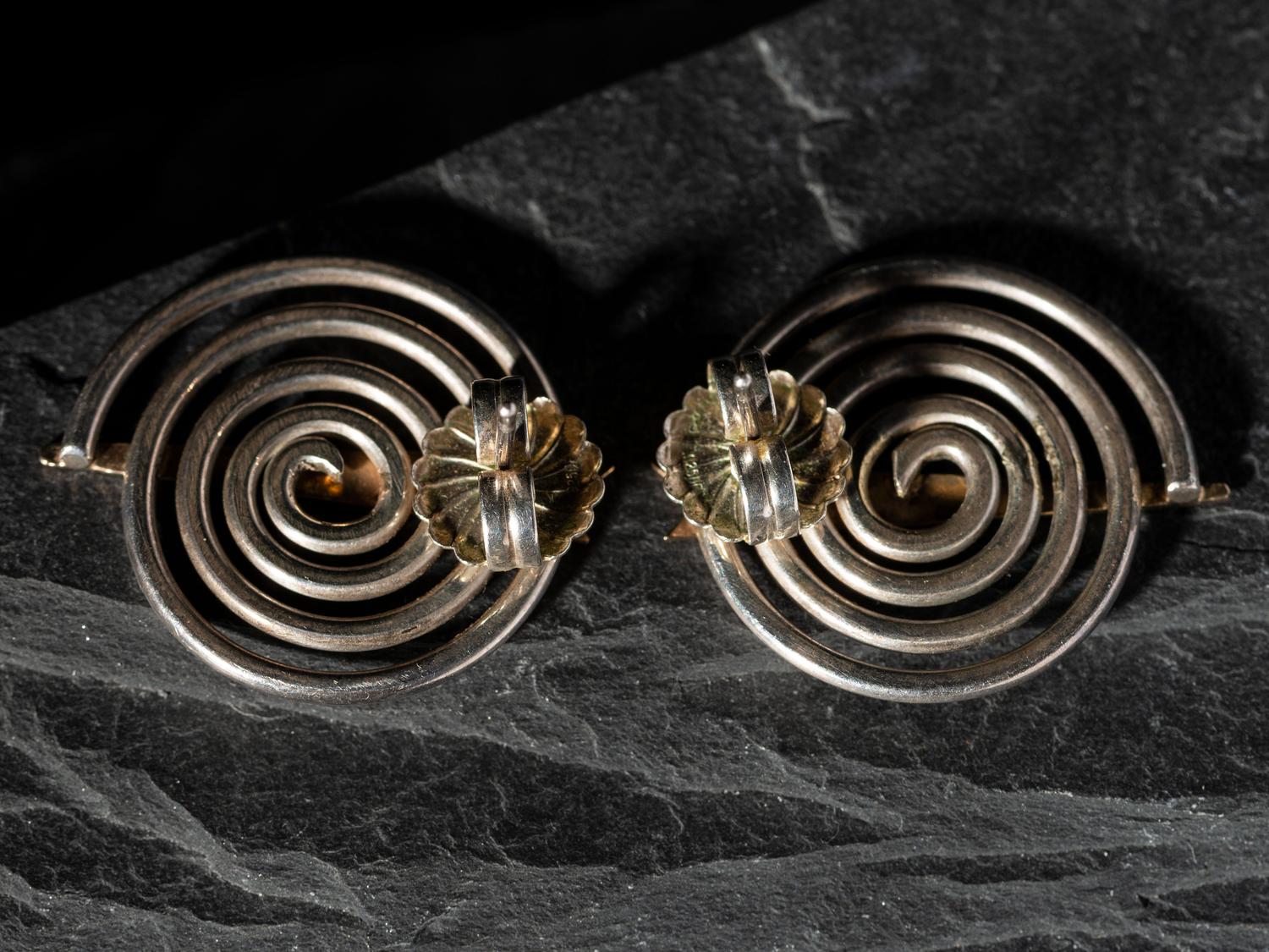 Silver Spiral Post Earrings, with 14K Gold Arrow Accent