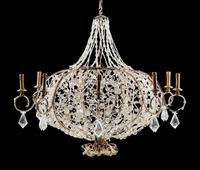 A Continental Gilt Metal and Beaded Nine-Light Chandelier