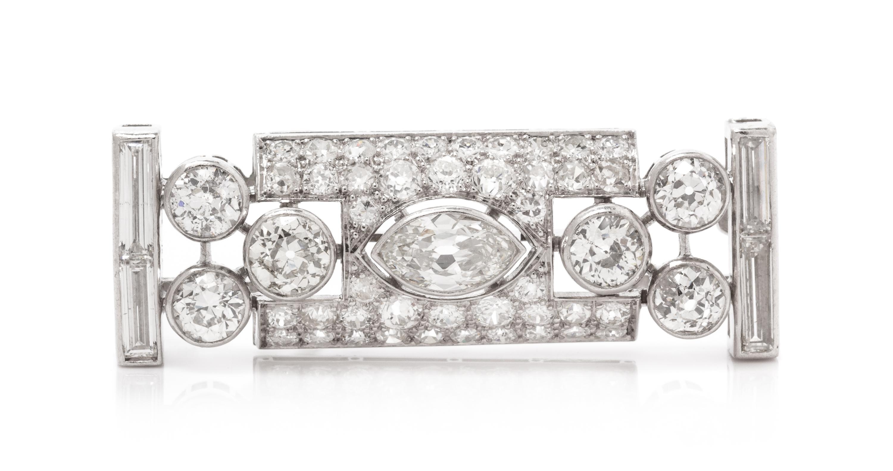 A Platinum and Diamond Brooch, 6.80 dwts.