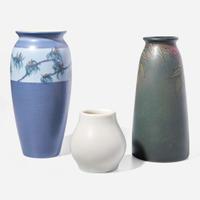 Vera Tischler (American, 1900-1989), Carl Schmidt (American, 1875-1959) & Olga Geneva Reed (American, active 1890-1909) Three Vellum Glaze Vases, Rookwood Pottery, Cincinnati, Ohio, USA, early 20th century