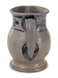 Three Cobalt Decorated Stoneware Pitchers