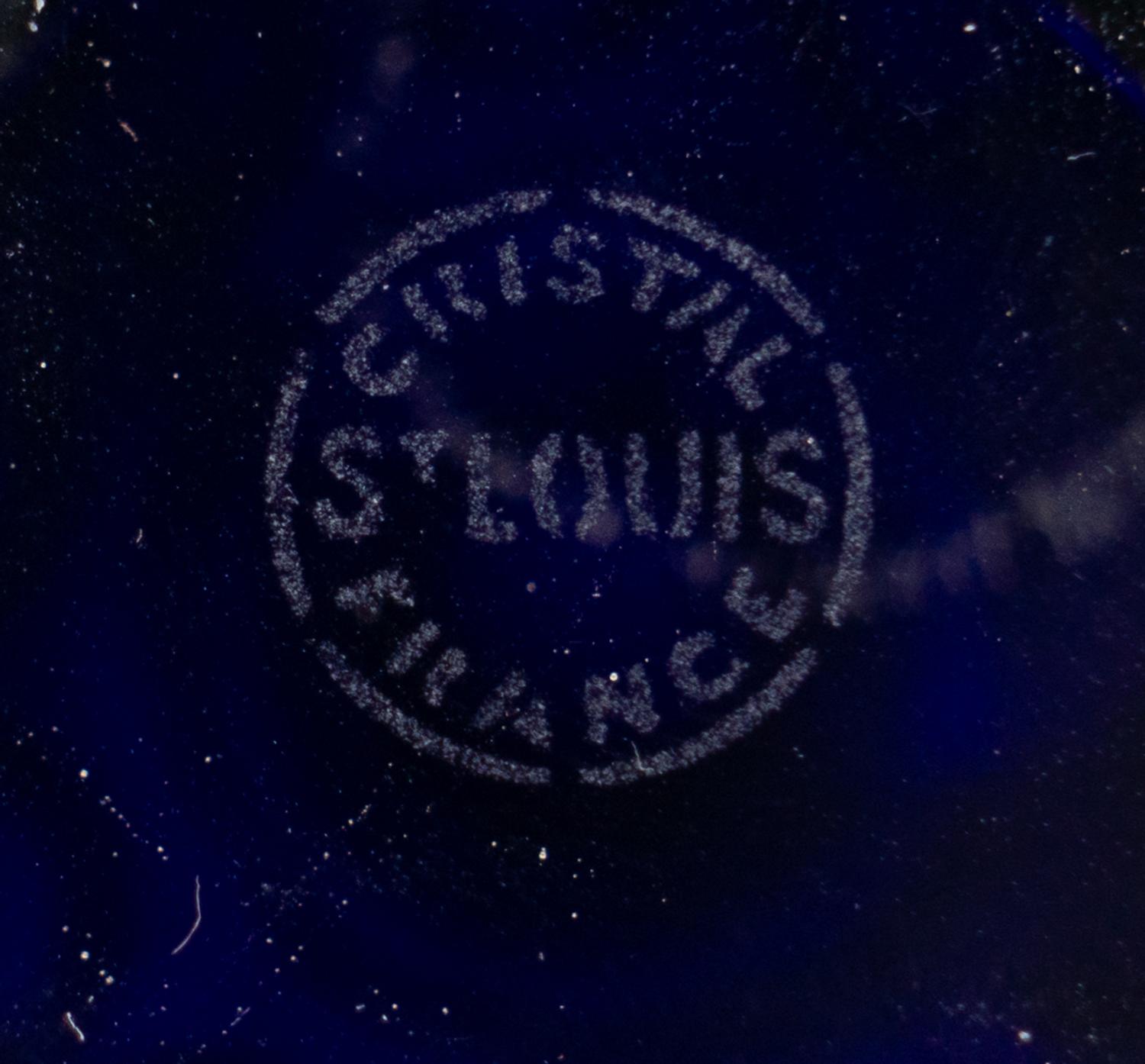 A Saint-Louis Gilt Decorated Cobalt Cut-to-Clear Glass Vase