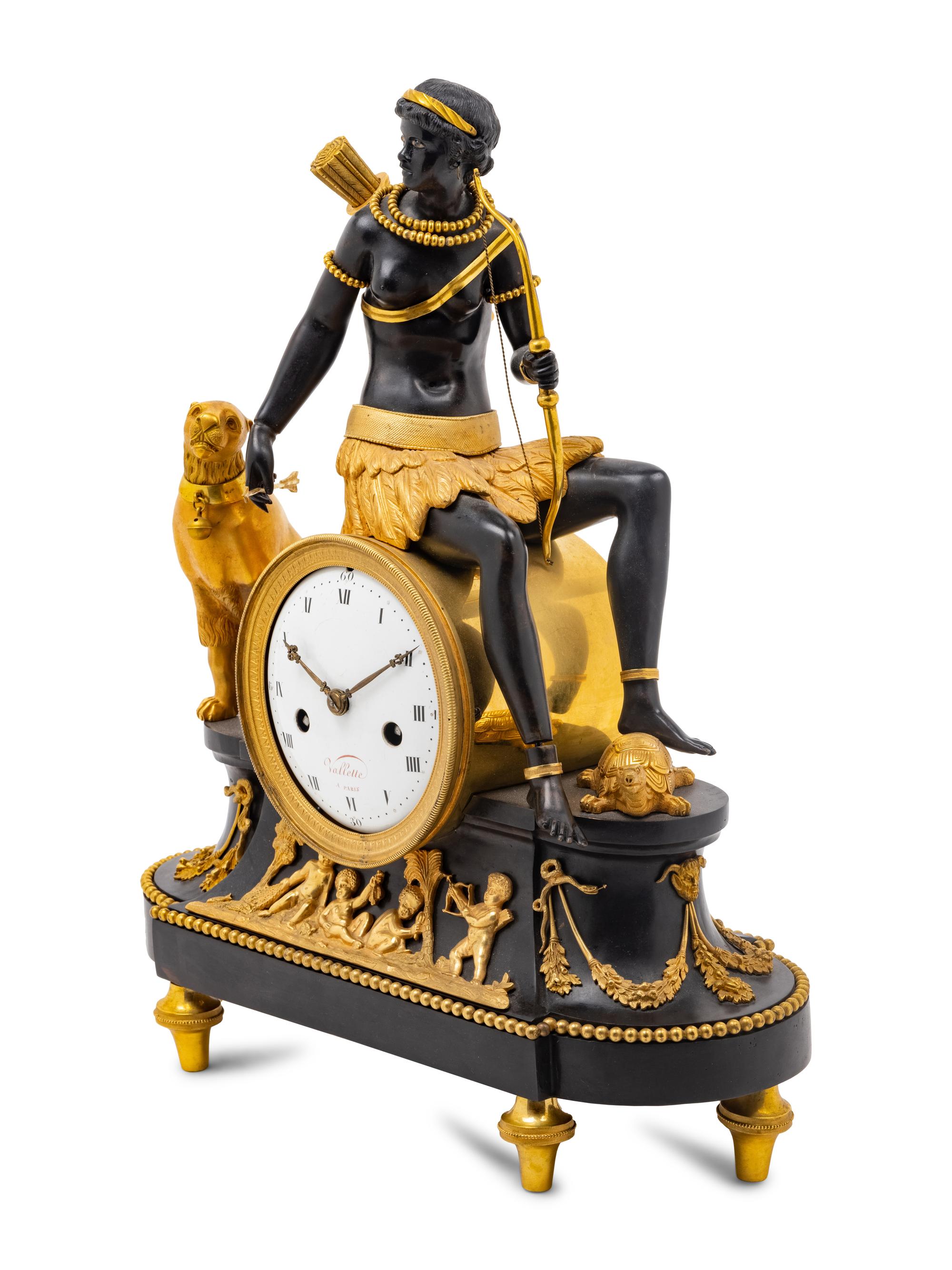 A Directoire Parcel Gilt and Patinated Bronze Pendule l'Afrique , after the Model by Jean-Simon Deverberie (French, 1784-1824)