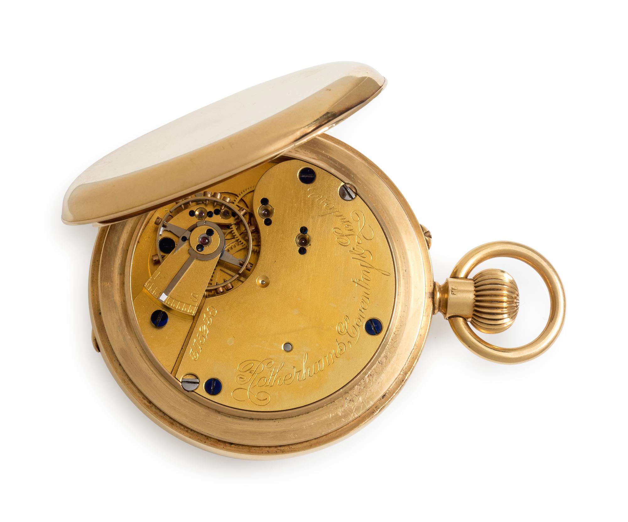 Rotherhams, 18K Yellow Gold Demi-Hunter Case Pocket Watch, London, Circa 1915
