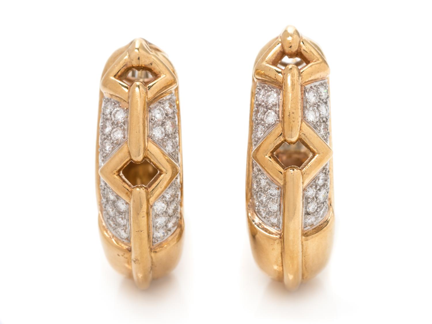 A Pair of 18 Karat Yellow Gold, Platinum and Diamond Earclips, Cartier, Italy,