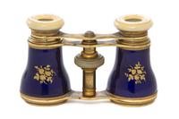 A Pair of Enameled Opera Glasses, Gibson & Co. LTD., Width 4 inches.
