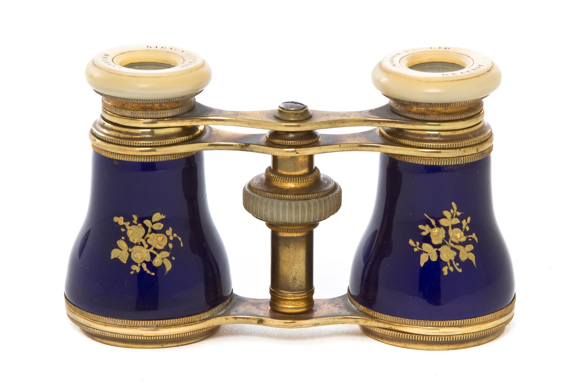 A Pair of Enameled Opera Glasses, Gibson & Co. LTD., Width 4 inches.