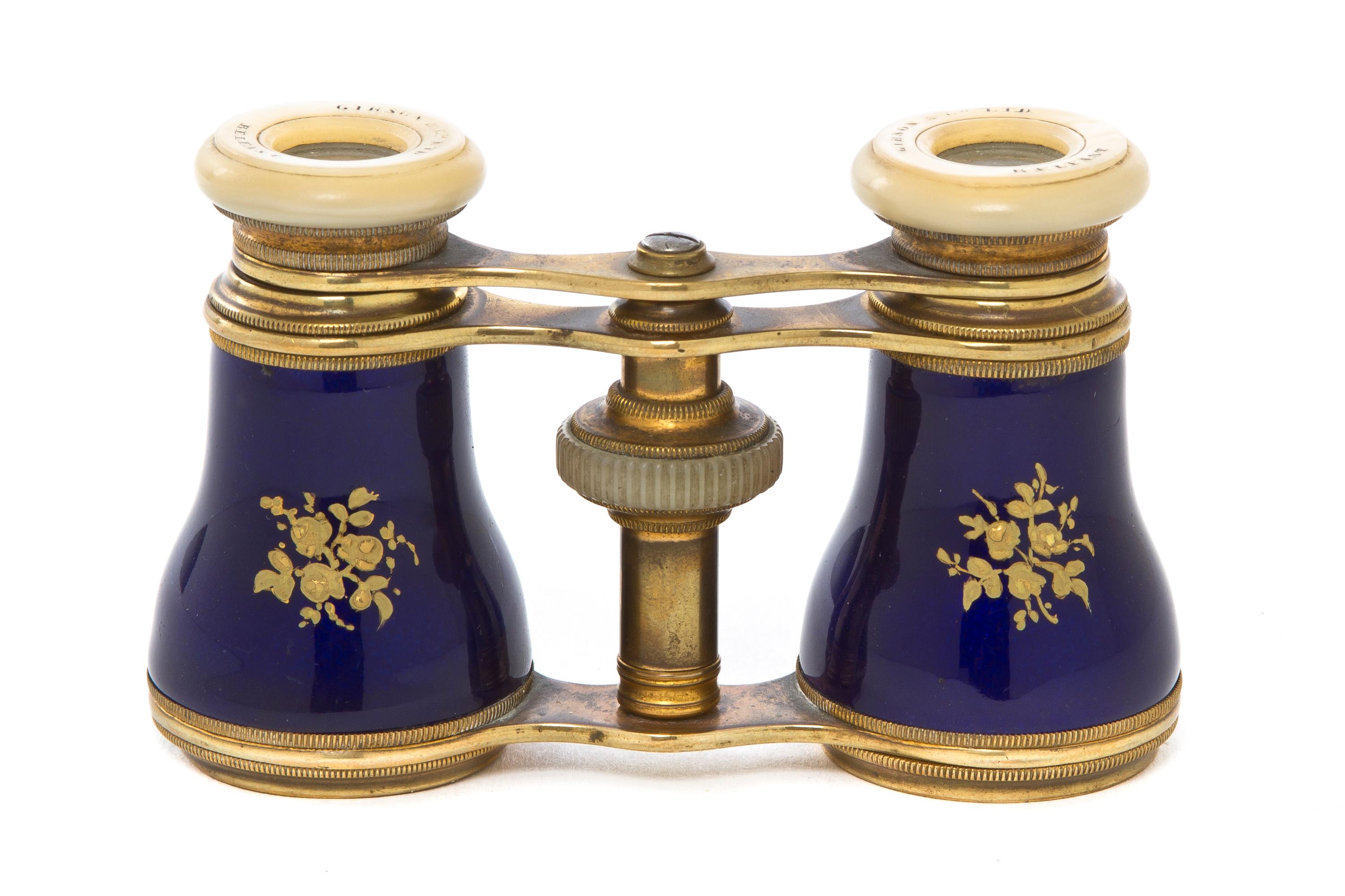 A Pair of Enameled Opera Glasses, Gibson & Co. LTD., Width 4 inches.