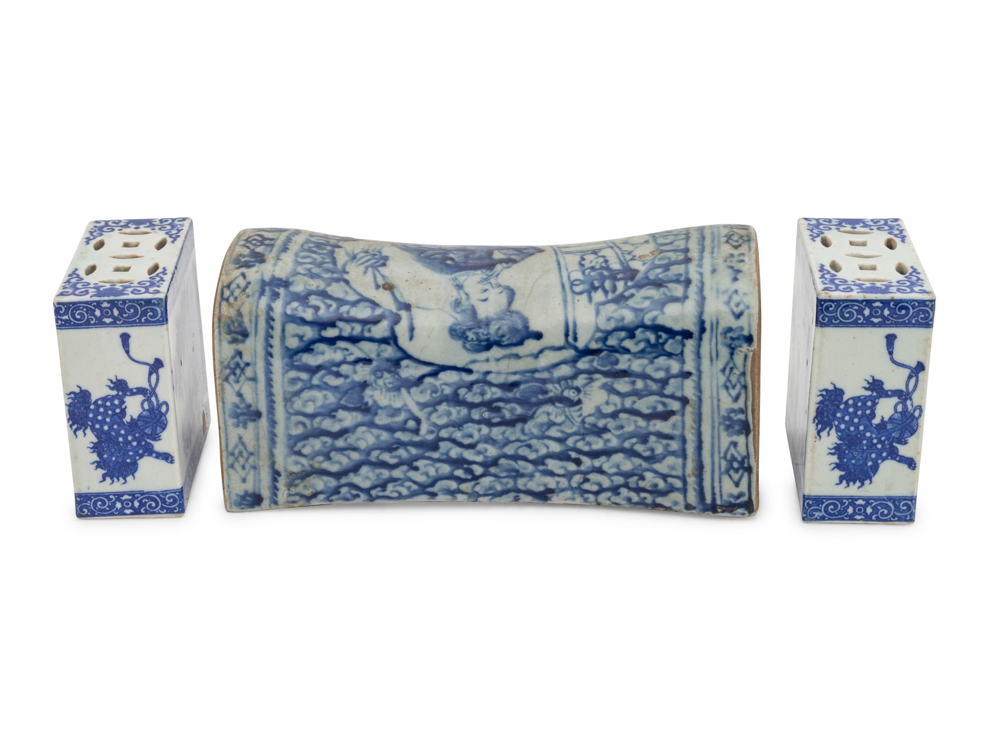 Three Chinese Blue and White Porcelain Pillows