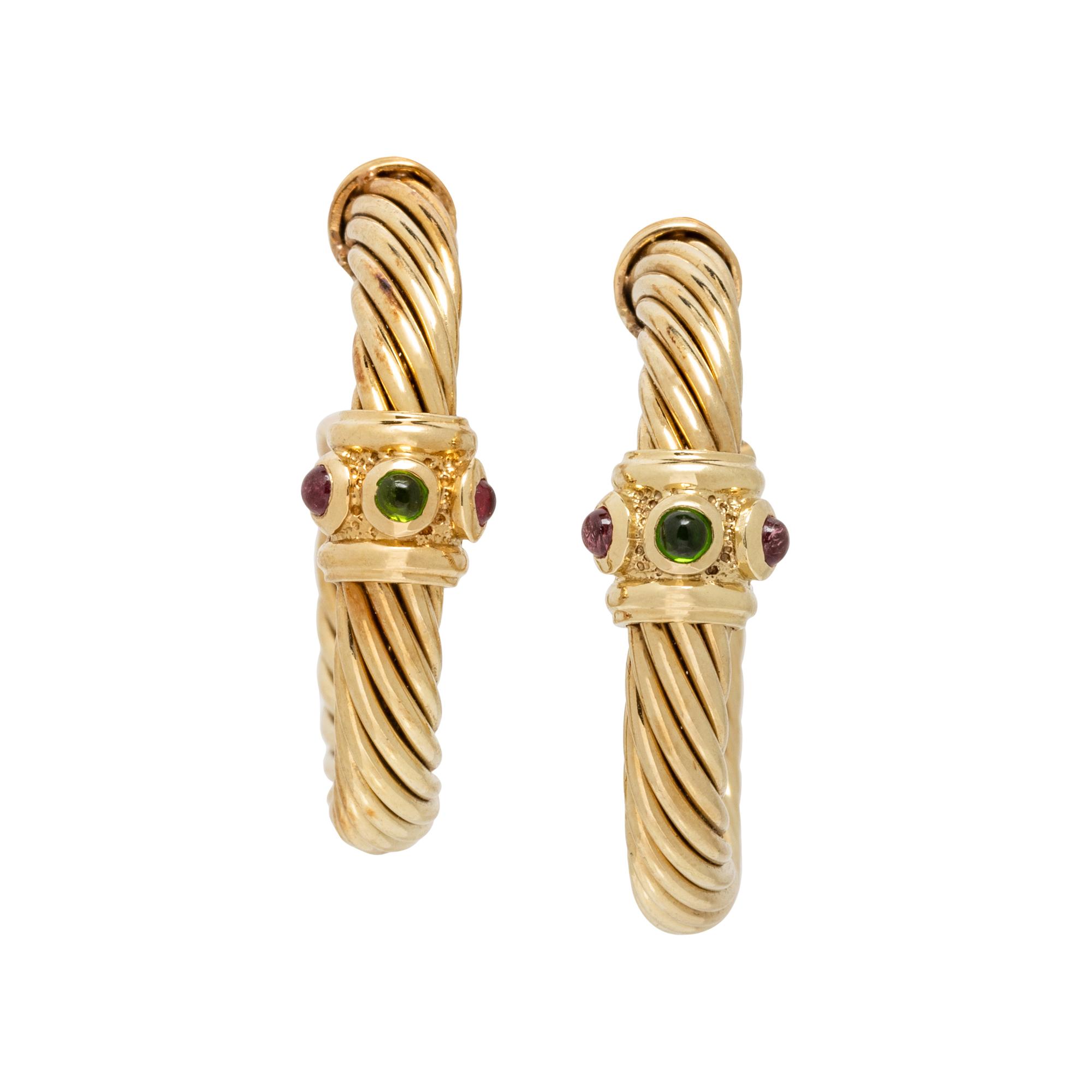DAVID YURMAN, YELLOW GOLD AND MULTIGEM HOOP EARRINGS