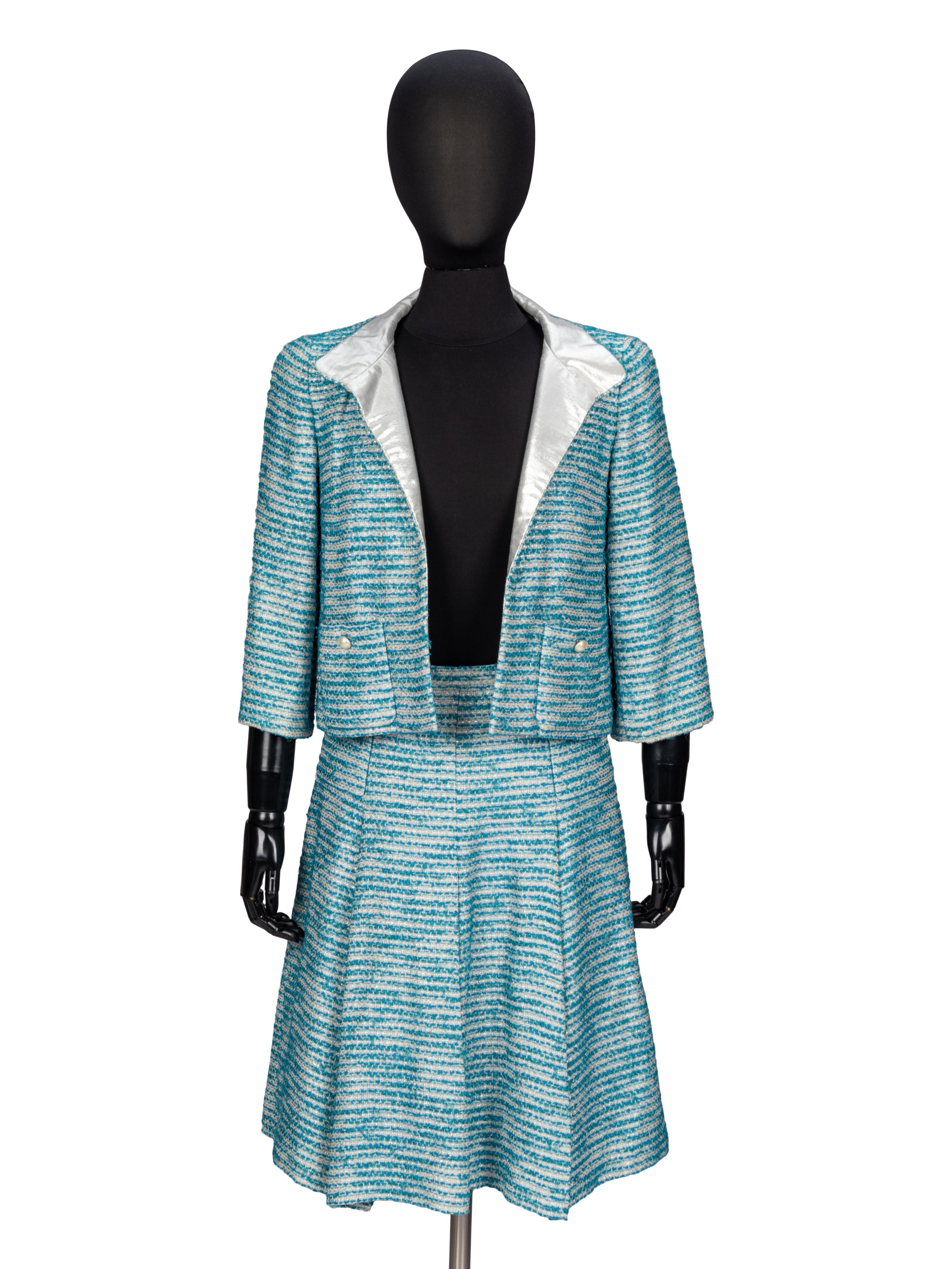 Chanel, Turquoise Tweed Skirt Suit
