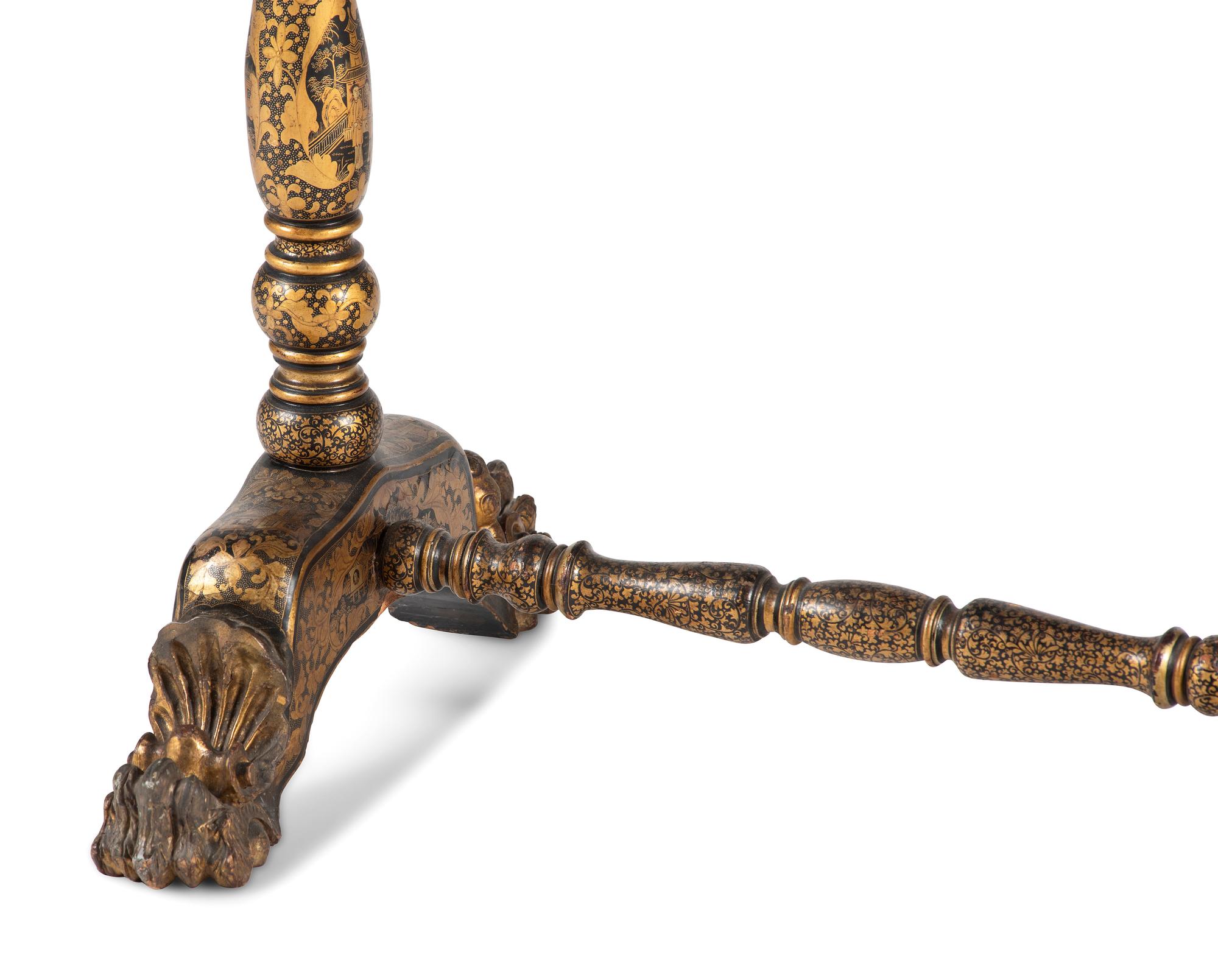 A Chinese Export Gilt and Black Lacquered Sewing Table