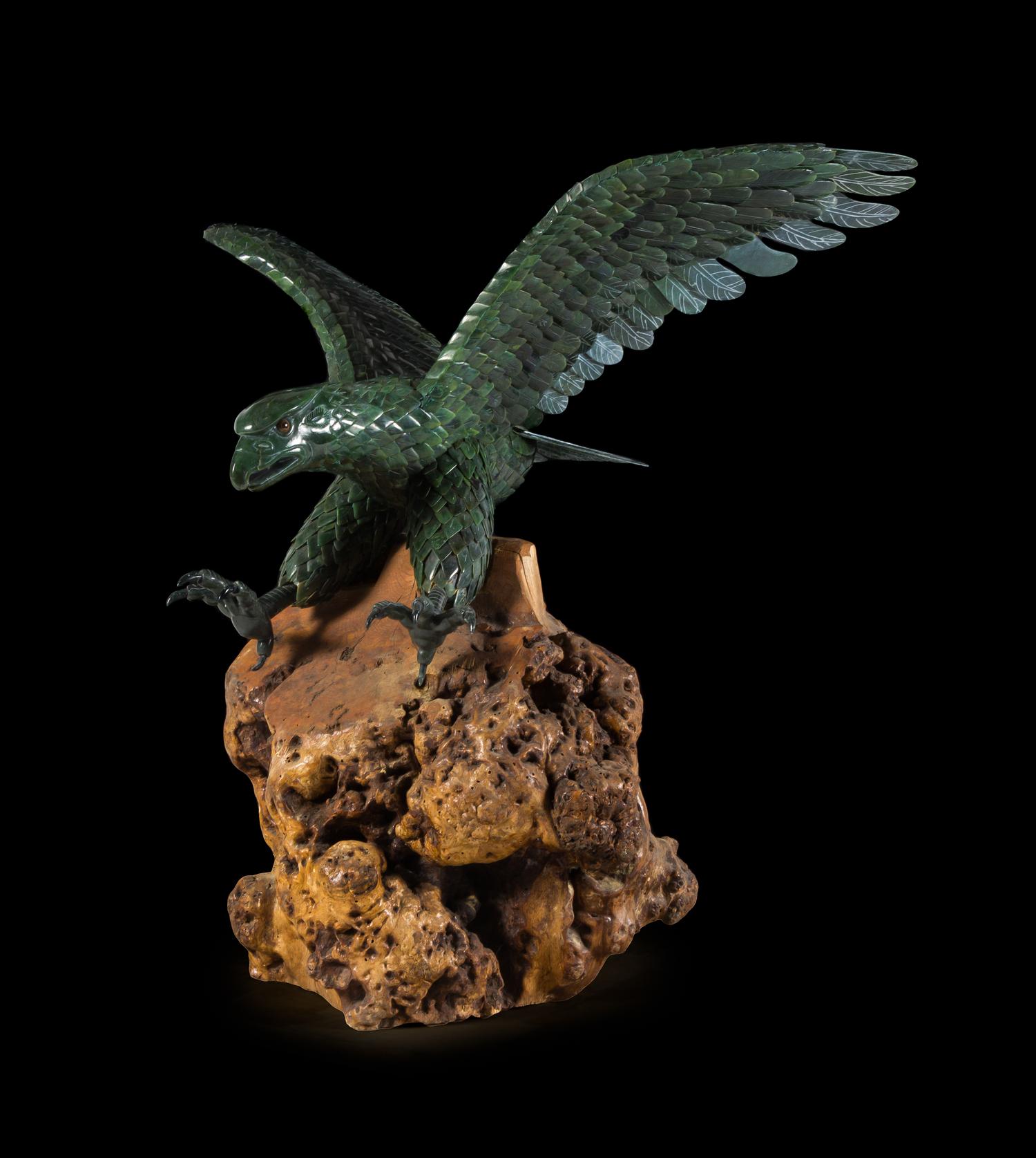 A Massive Spinach Jade Figure of a Flying Eagle Height 45 inches. — 20TH CENTURY