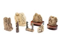 Seven Egyptian Stone and Wood Baboon Figures