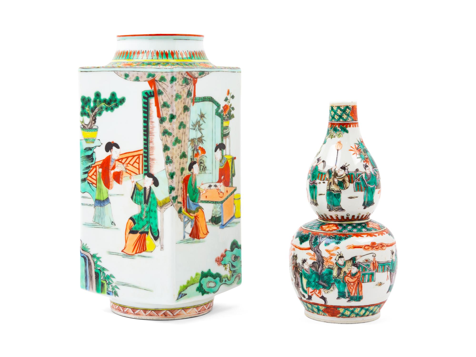 Two Chinese Famille Verte Porcelain Vases