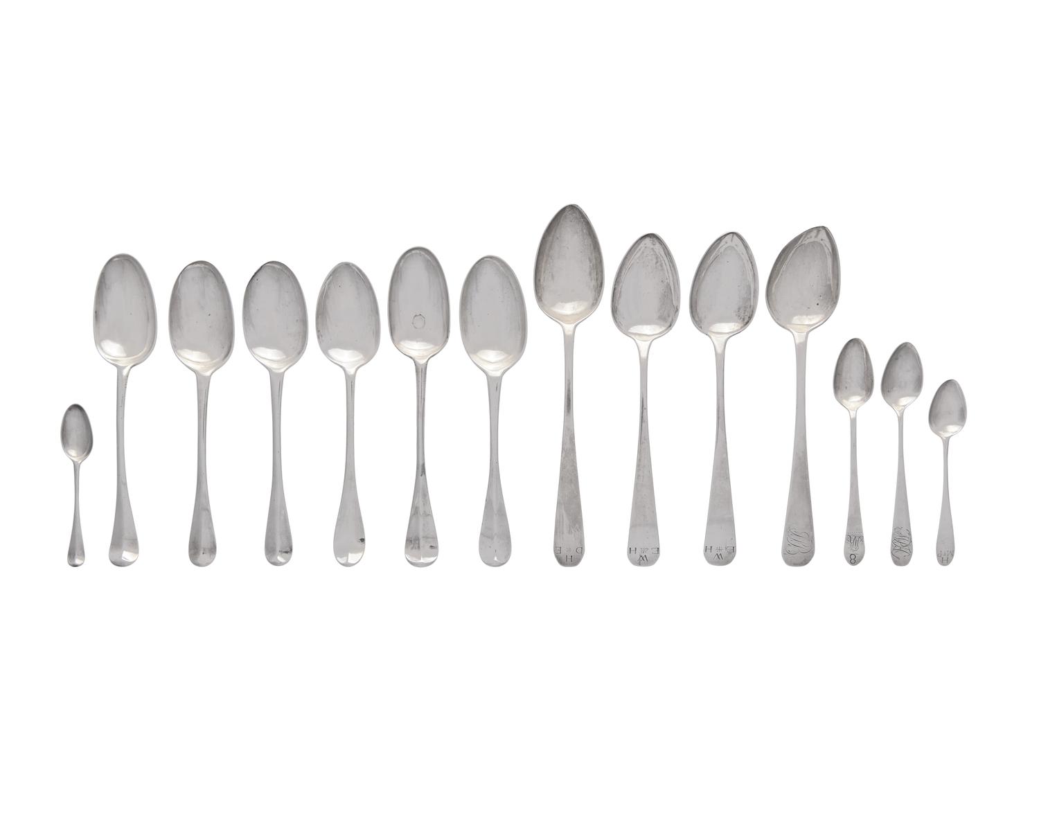 An Assembled Group Of Fourteen Silver Spoons