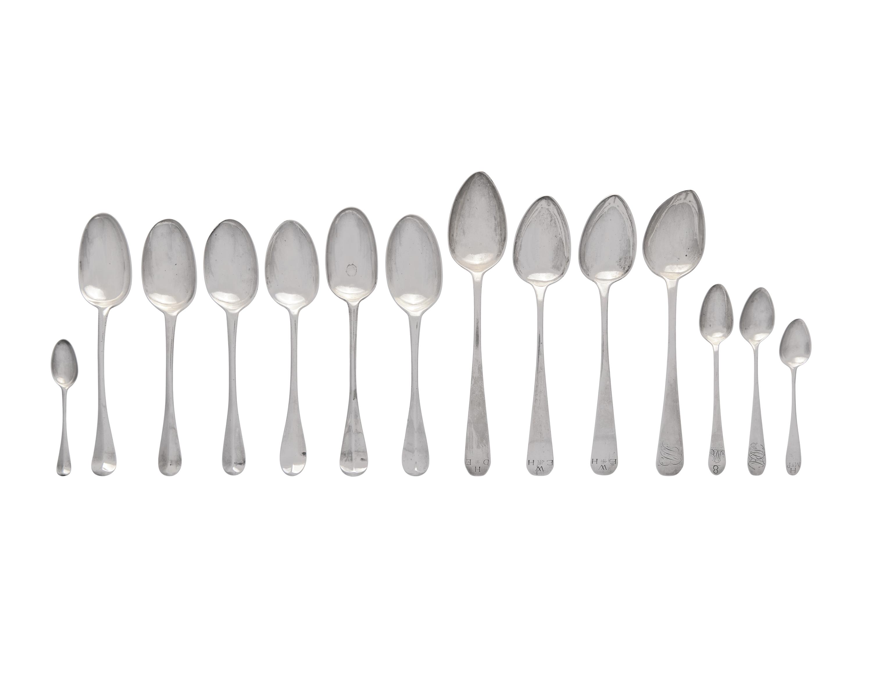 An Assembled Group Of Fourteen Silver Spoons