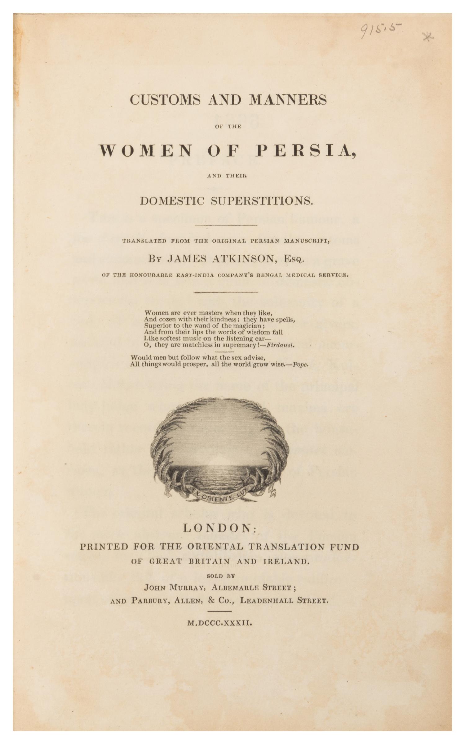 ATKINSON, James (Translator) (1780-1852)