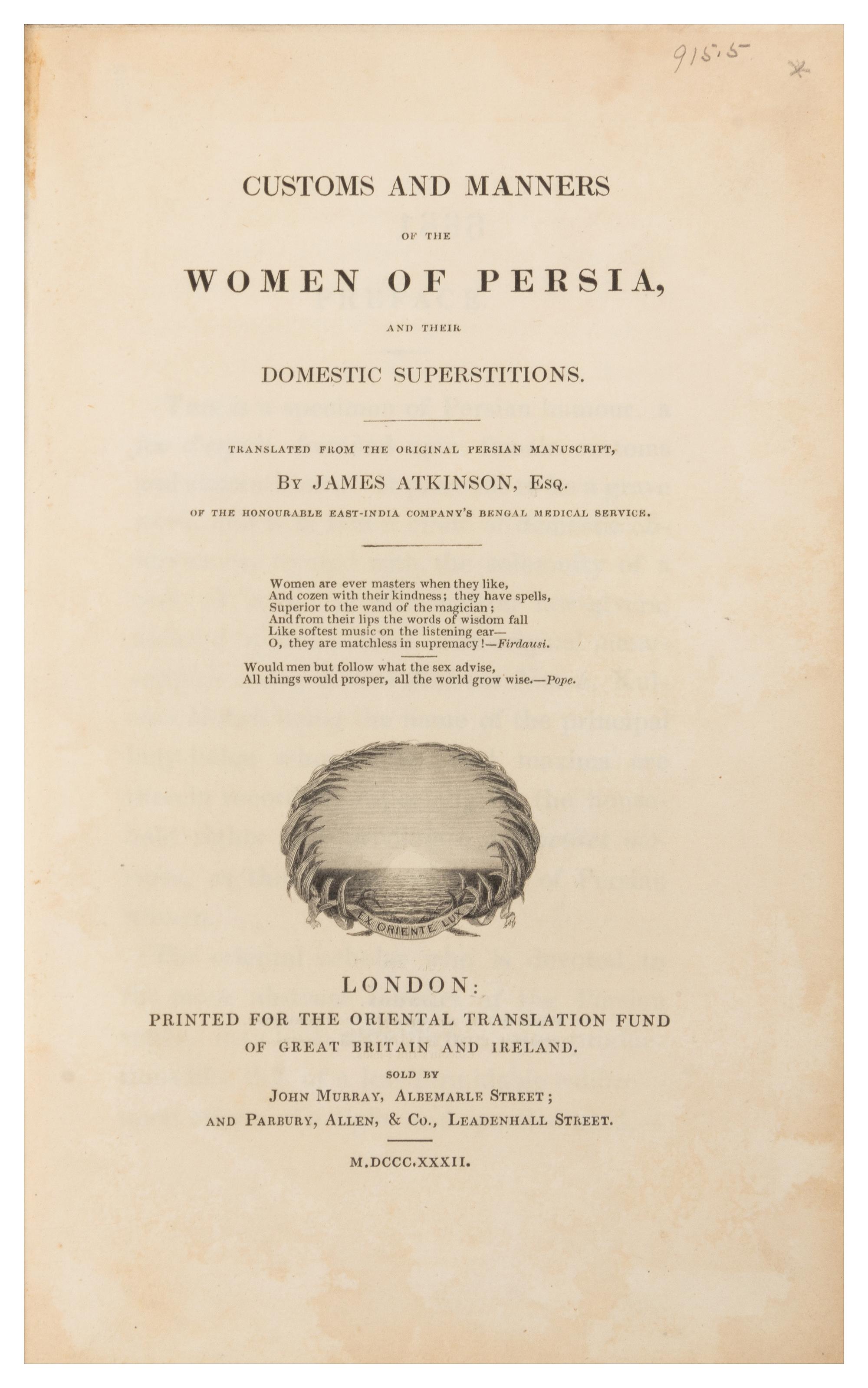 ATKINSON, James (Translator) (1780-1852)