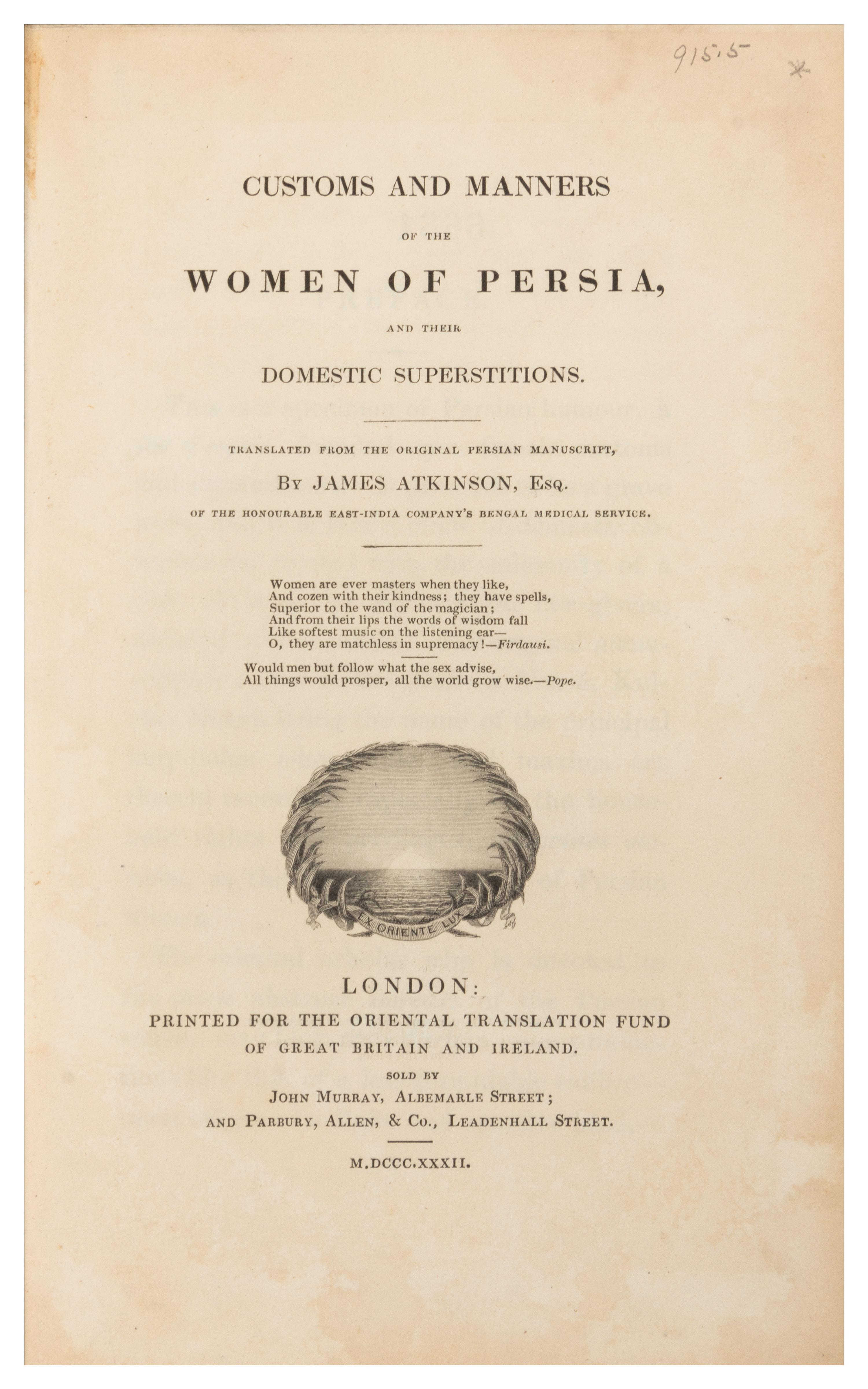 ATKINSON, James (Translator) (1780-1852)