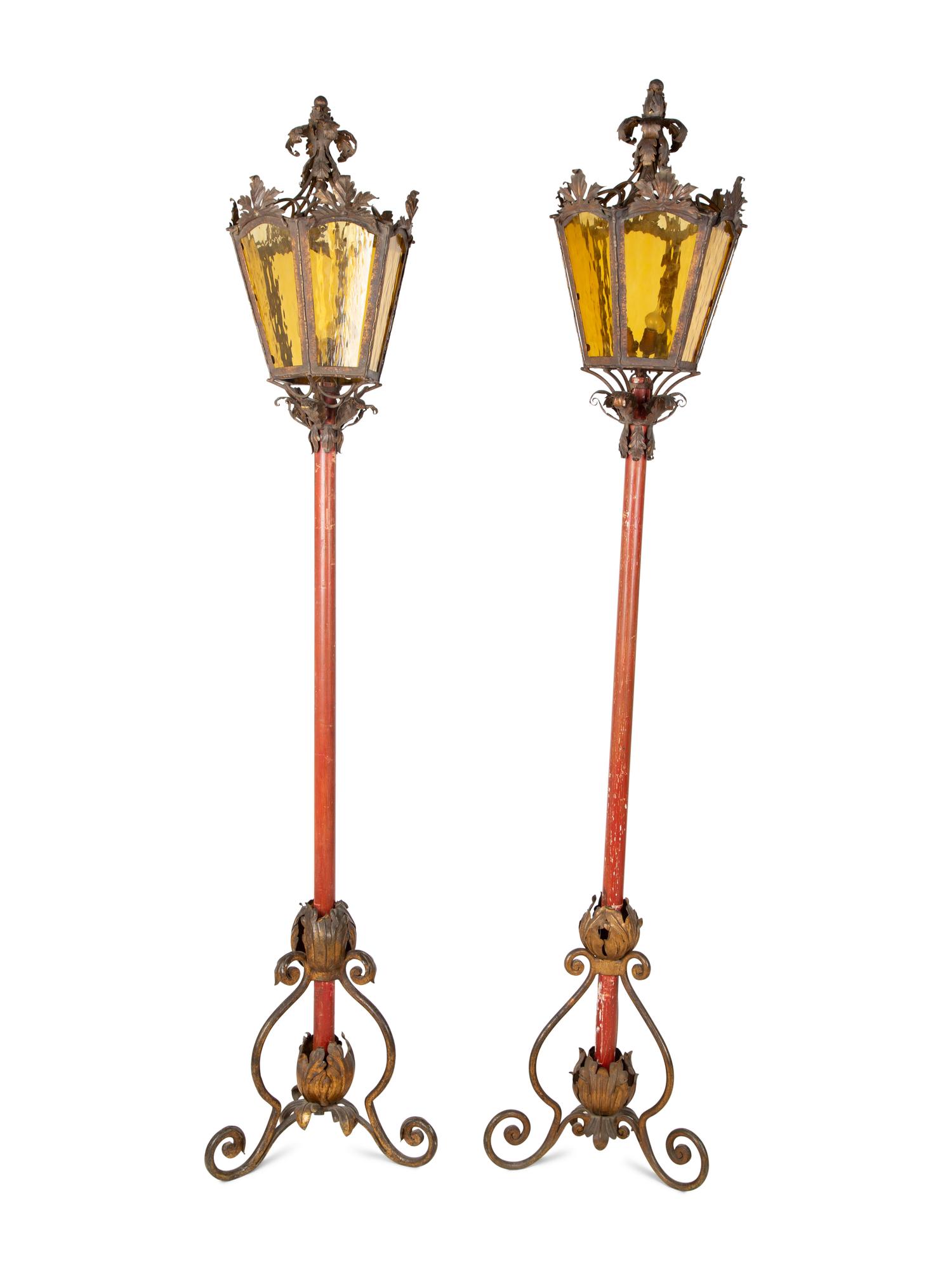A Pair of Continental Tole and Glass Lanterns — 19TH/20TH CENTURY