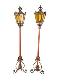 A Pair of Continental Tole and Glass Lanterns — 19TH/20TH CENTURY