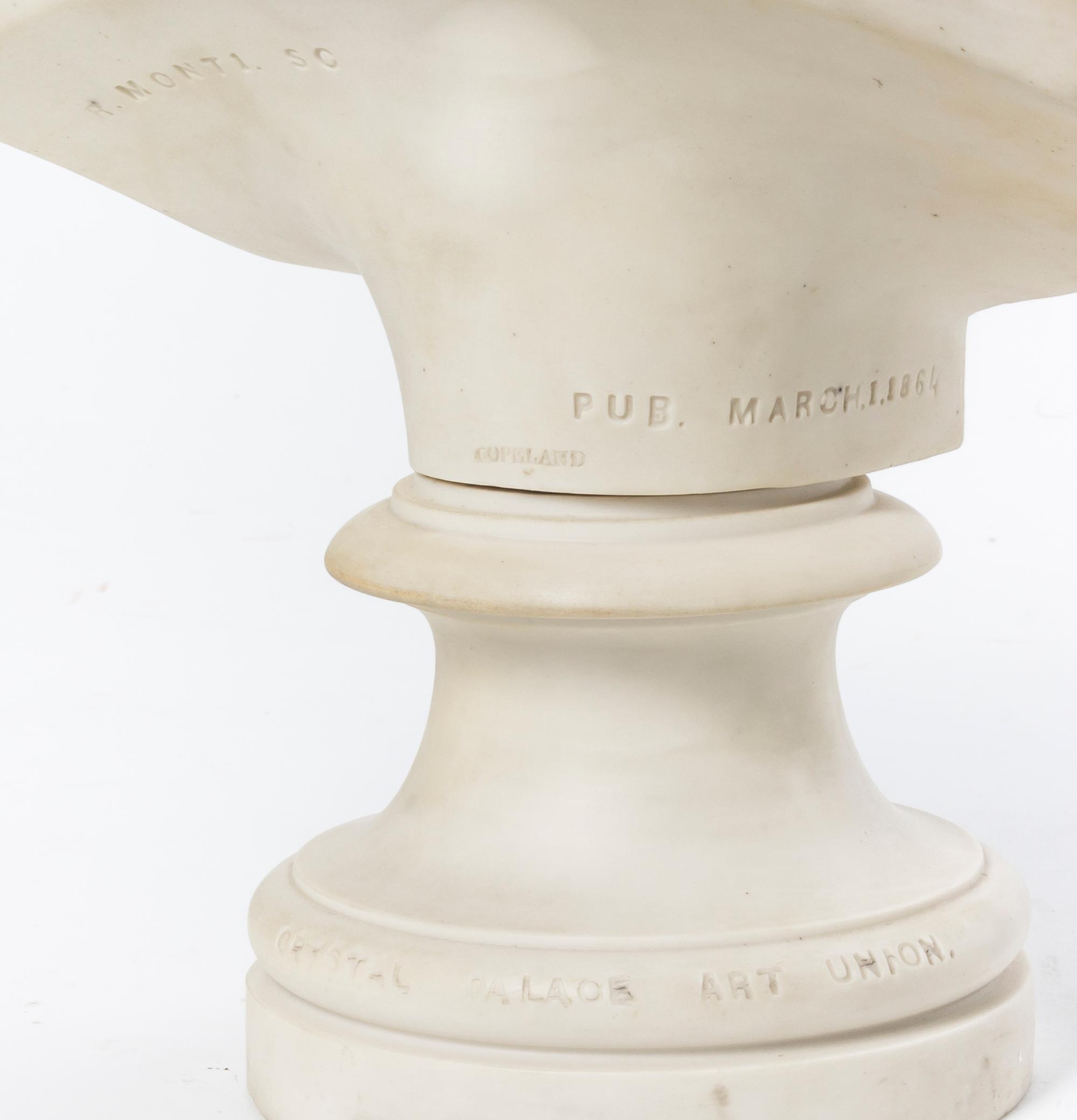 A Copeland Parianware Bust, after Raffaello Monti (Italian 1818-1891), Height 13 1/4 inches.