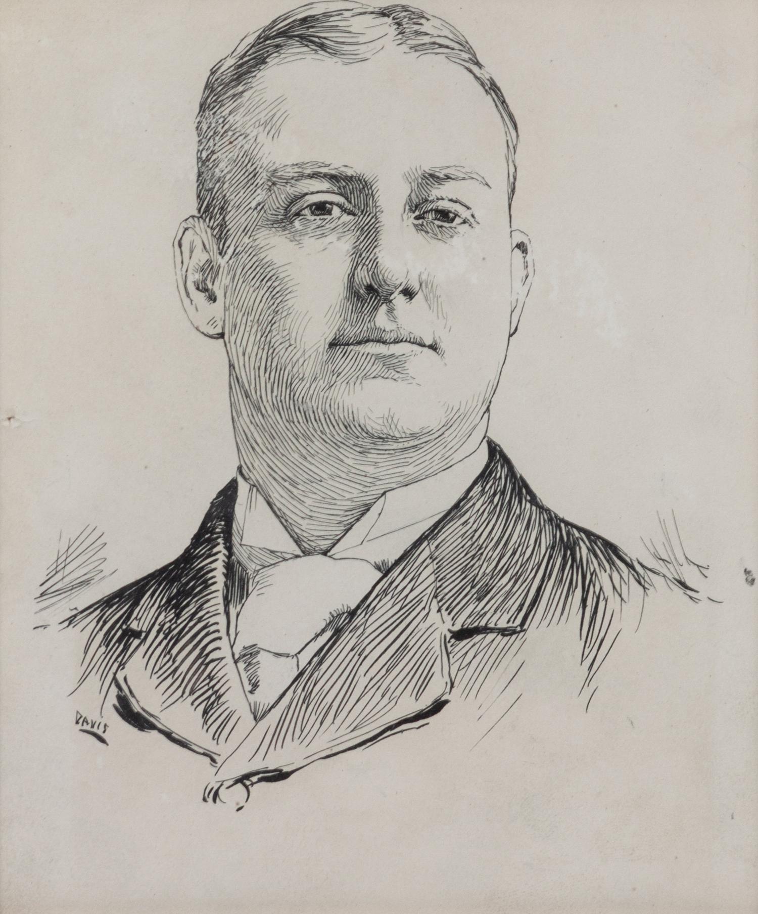 Composition of Three Works: Theodore Davis (American, 1908-1995) Portrait of Frederic Remington ink on paper 6 x 5 inches together with Frederic Remington (American, 1861-1909) Letter to Colonel McClellan, 1984 and Letter to Julie and Ralph, 1980