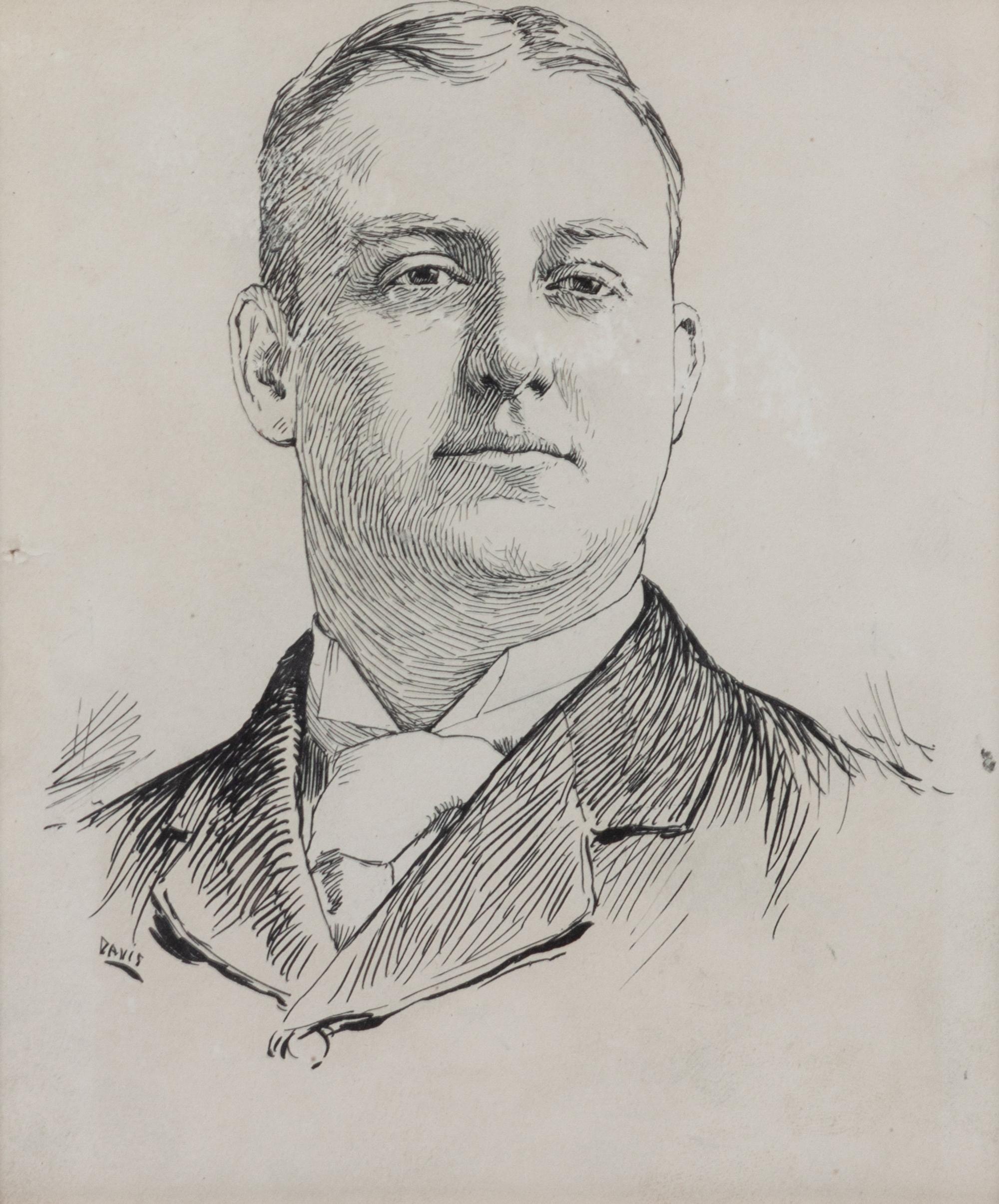 Composition of Three Works: Theodore Davis (American, 1908-1995) Portrait of Frederic Remington ink on paper 6 x 5 inches together with Frederic Remington (American, 1861-1909) Letter to Colonel McClellan, 1984 and Letter to Julie and Ralph, 1980