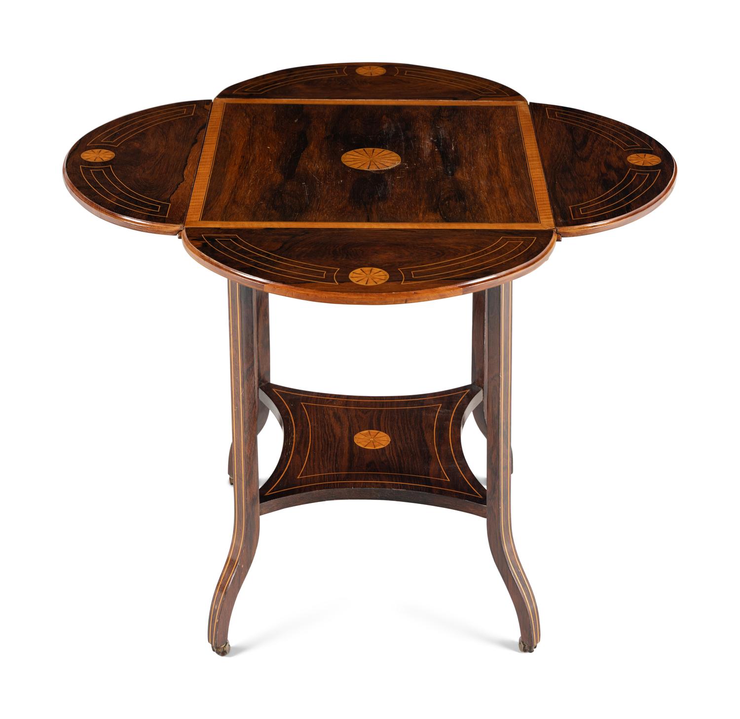 An Edwardian Inlaid Rosewood and Satinwood Drop-Leaf Table