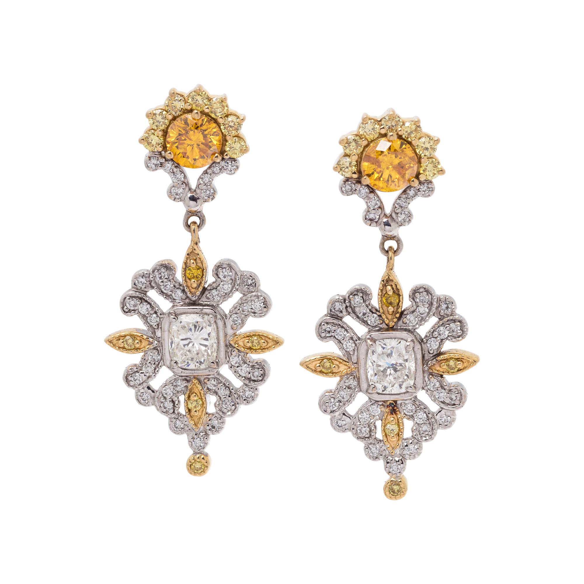 YELLOW DIAMOND AND DIAMOND EARRINGS