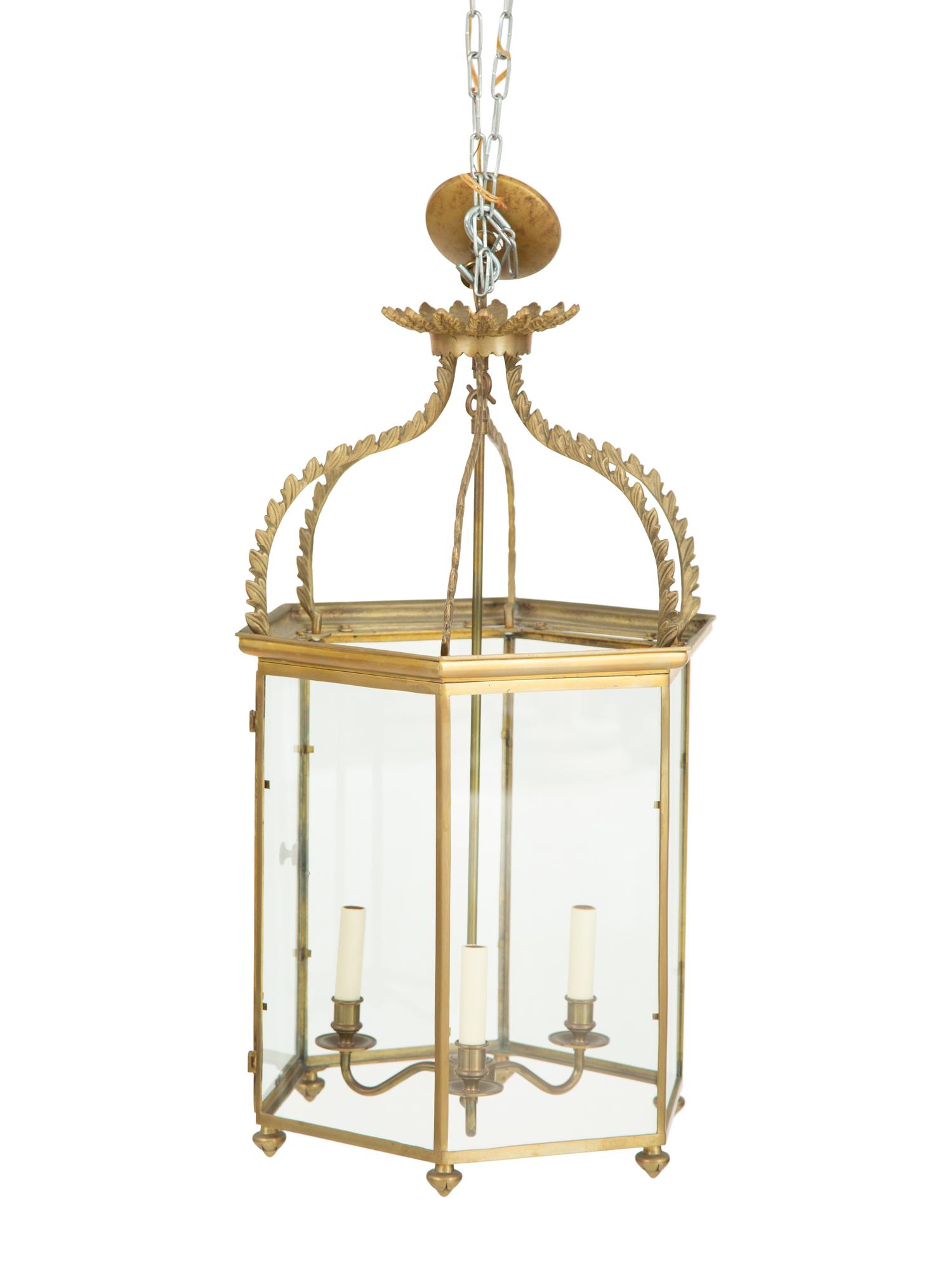 A Regency Style Brass Three Light Lantern