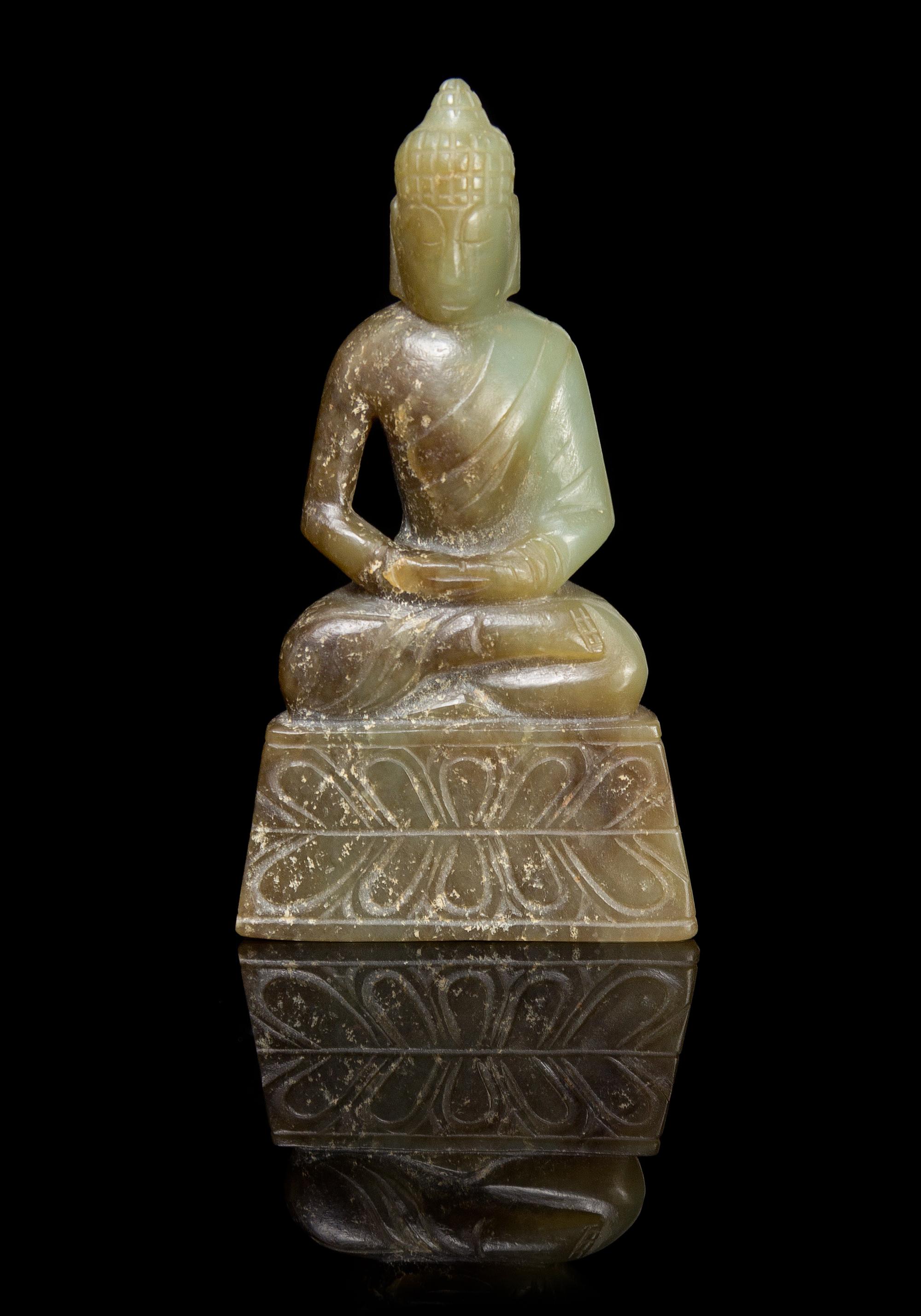 A Chinese Jade Figure of a Seated Buddha SONG DYNASTY OR LATER Height 3 1/2 inches. — SONG DYNASTY OR LATER
