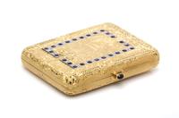 An 18 Karat Yellow Gold, Platinum, Ruby, Diamond and Sapphire Compact, 102.90 dwts.