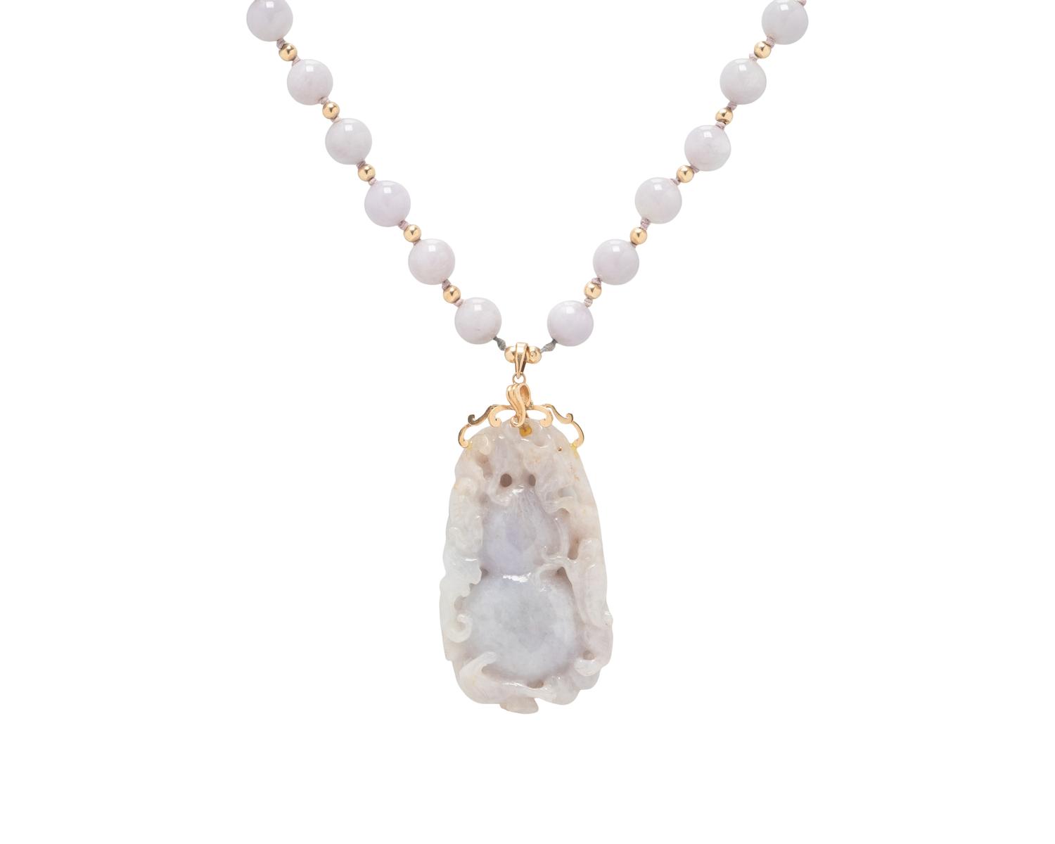 LAVENDER JADE AND YELLOW GOLD NECKLACE